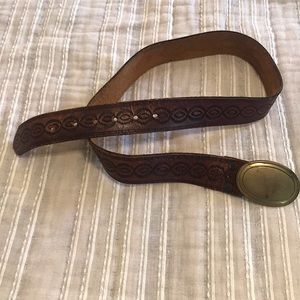 Vintage brown leather western belt with brass buckle